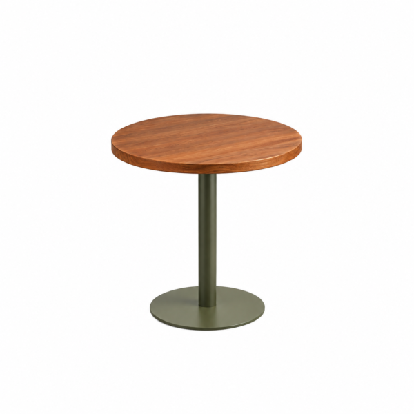 Mesa com tampo de madeira e base de metal 0,70 diâm