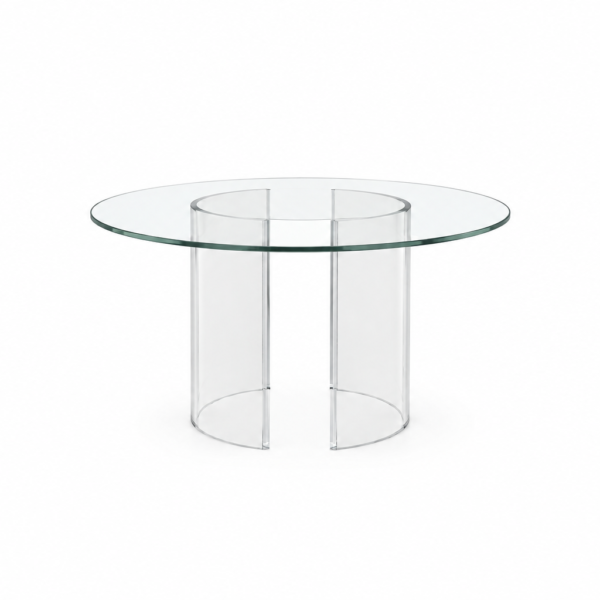 Mesa com tampo de vidro e base transparente 1,00m diâmetro