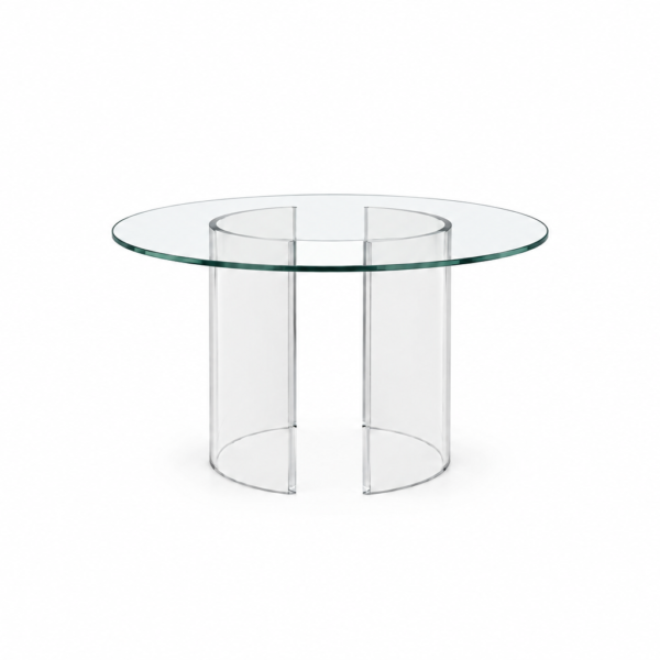 Mesa com tampo de vidro e base transparente 0,80m diâmetro